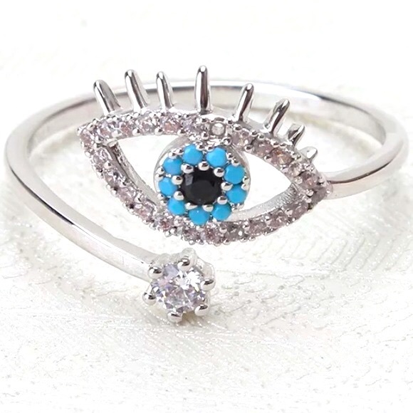 Evil Eye Adjustable Silver Ring - Picture 3 of 4